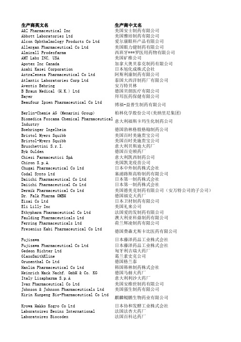 世界著名医药企业中英文对照