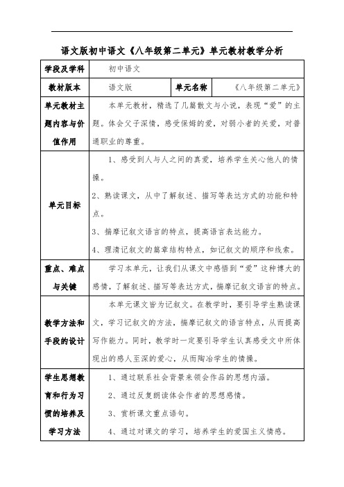 语文版初中语文《八年级第二单元》单元教材教学分析