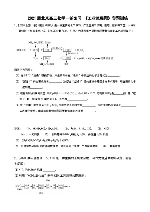 2021届北京高三化学一轮复习 《工业流程图》专题训练(word版 含答案)