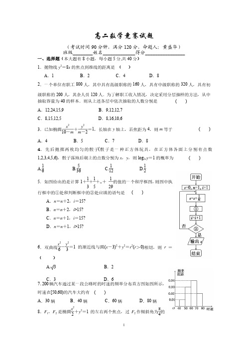 高二数学竞赛试题