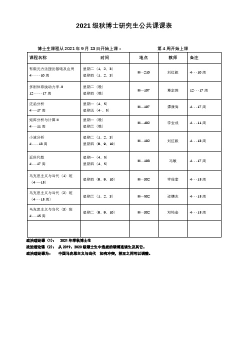 2021级秋博士研究生公共课课表【模板】