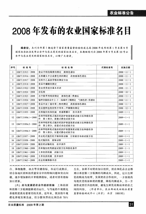 2008年发布的农业国家标准名目