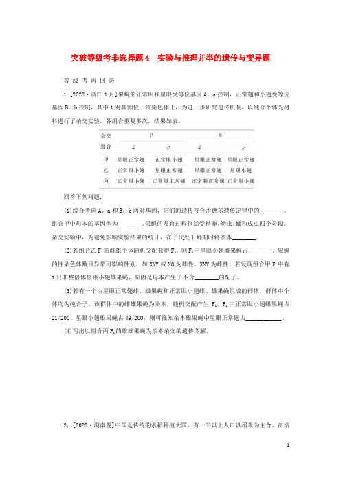 2023新教材高考生物二轮专题复习突破等级考非选择题4实验与推理并举的遗传与变异题