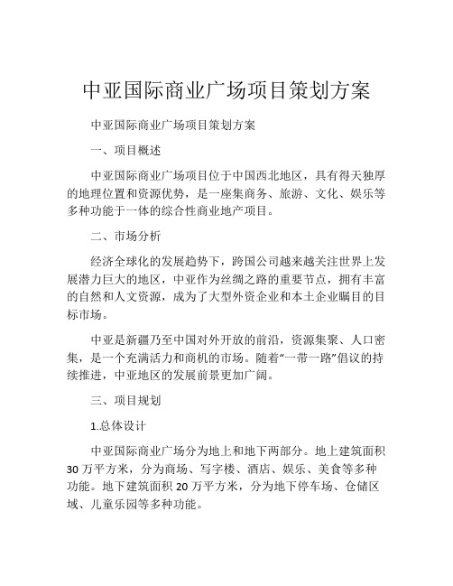 中亚国际商业广场项目策划方案