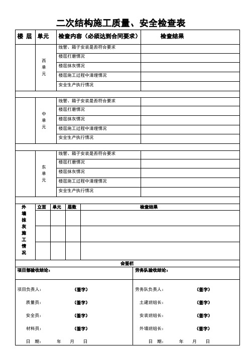 二次结构检查表