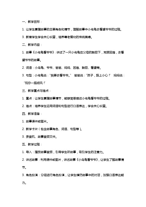 小乌龟看爷爷小班语言教案