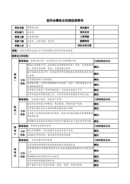 驻外办事处主任岗位说明书(实用版)