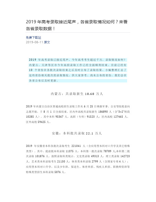 2019年高考录取接近尾声,各省录取情况如何？来看各省录取数据!