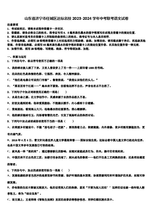 山东省济宁市任城区达标名校2023-2024学年中考联考语文试卷含解析