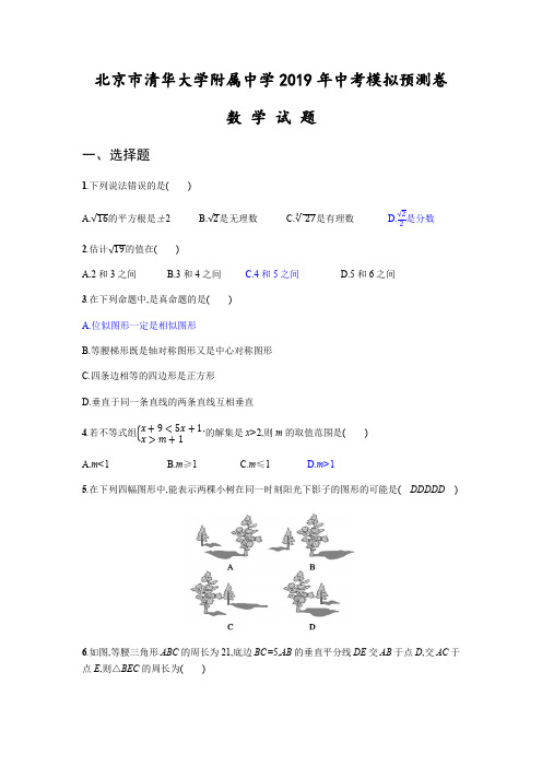 北京市清华大学附属中学2019年中考数学模拟预测卷(含答案)