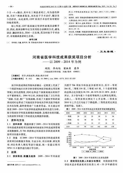 河南省医学科技成果获奖项目分析--以2009-2014年为例