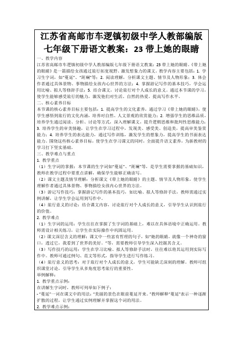 江苏省高邮市车逻镇初级中学人教部编版七年级下册语文教案：23带上她的眼睛