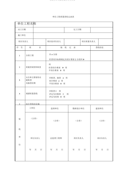 桥梁单位工程质量验收记录表