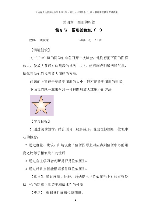 云南省大姚县实验中学北师大版(新)九年级数学上册第四章图形的相似第八节《4.8位似图形》教案(第1课时)