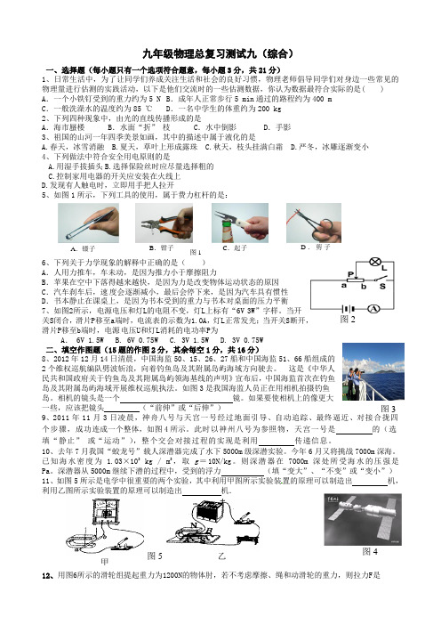 2013年中考物理预测试题一及答案