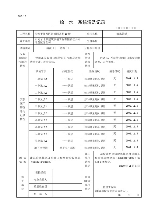 C02-12系统清洗记录(给水、采暖)