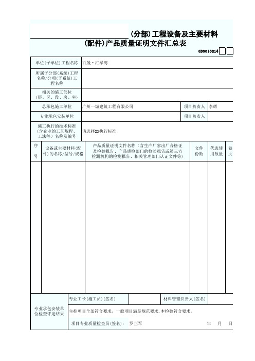 2、3产品质量证明文件汇总表