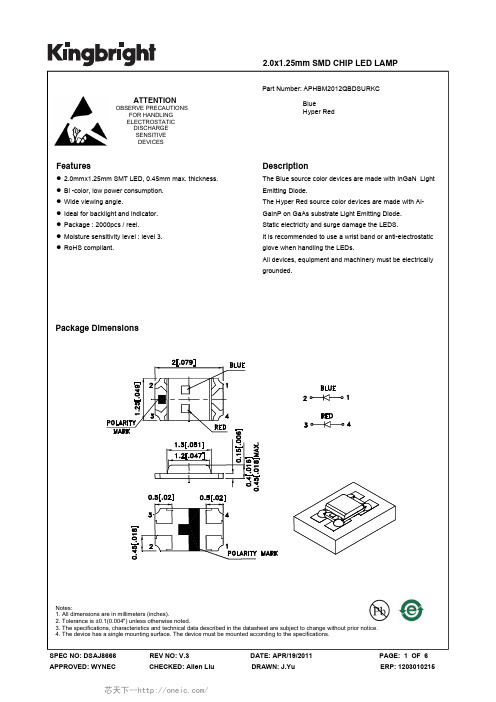 APHBM2012QBDSURKC,APHBM2012QBDSURKC,APHBM2012QBDSURKC, 规格书,Datasheet 资料