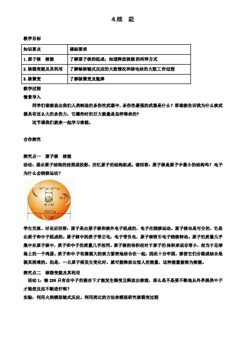 秋九年级物理下册第十一章物理学与能源技术4核能教案新版教科版2