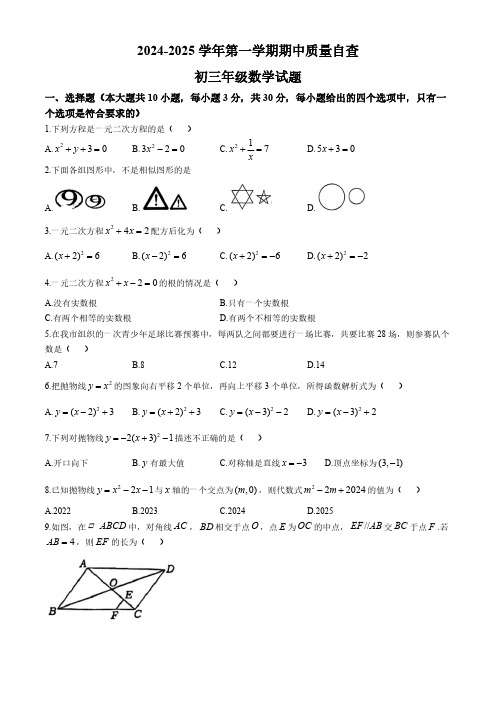 广东省东莞市可园中学2024-2025学年九年级上学期期中考试数学试卷(含答案)