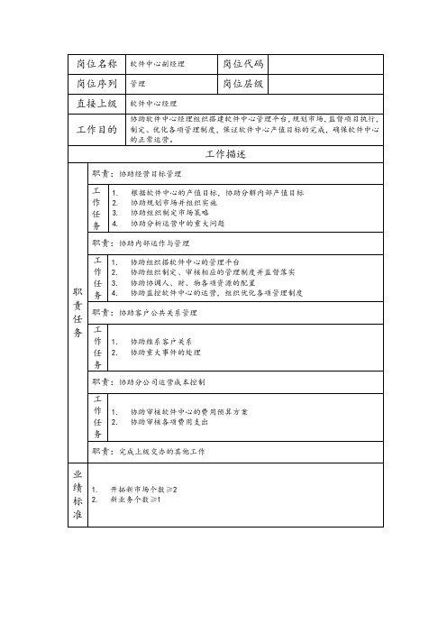 软件中心副经理--工程施工类岗位职责说明书