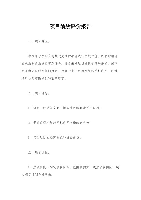 项目绩效评价报告