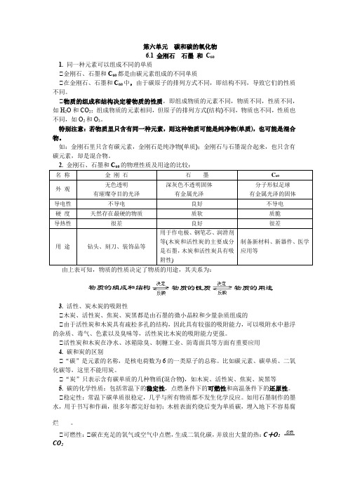 人教版九年级上册化学素材：6.1 金刚石  石墨 和 C60