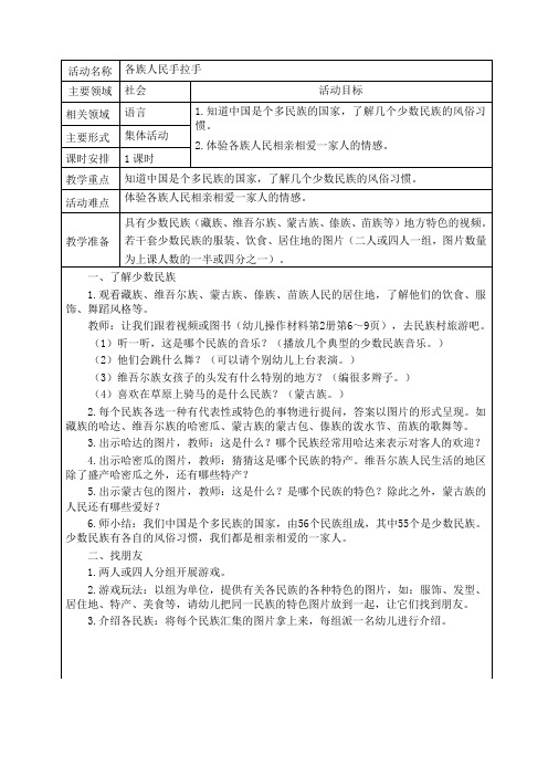 大班社会：各族人民手拉手(2021年,萧绍幼儿园,浙教版)