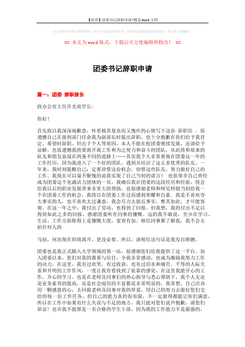 【优质】团委书记辞职申请-精选word文档 (14页)