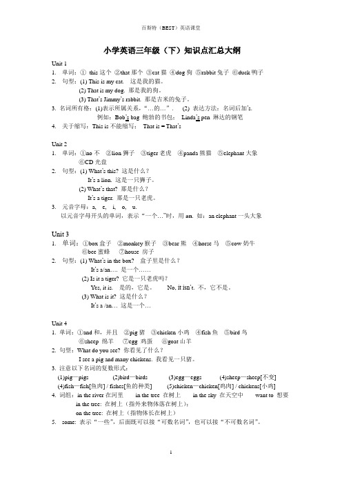 (完整)辽师大新版小学三年级英语(下)期末总复习资料