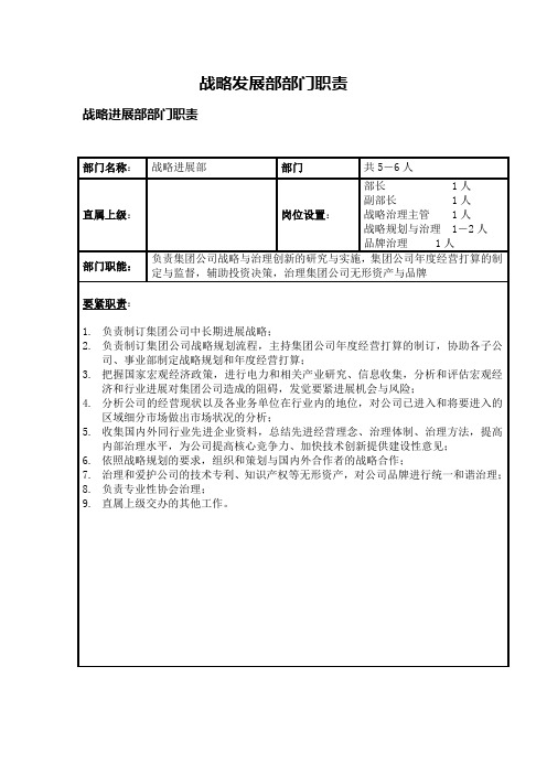 战略发展部部门职责