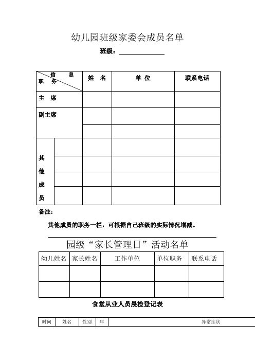 幼儿园必知必用资料：班级家委会成员名单表