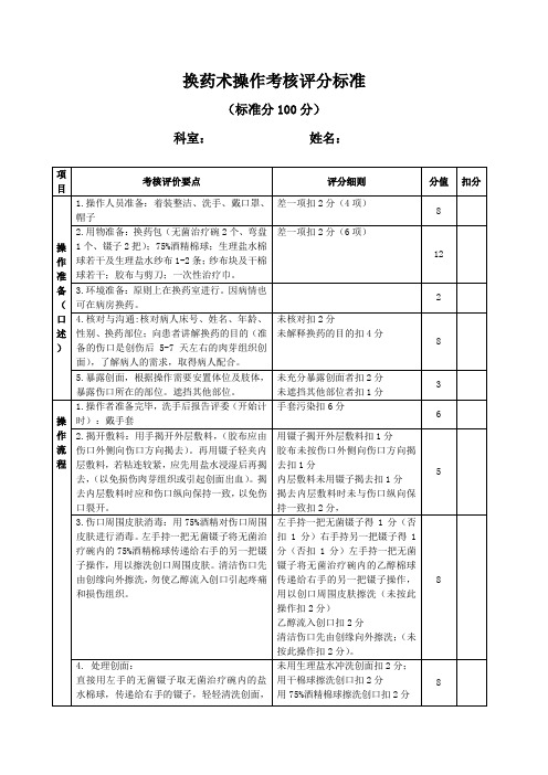 换药术操作考核评分标准