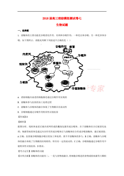 2018届高三生物模拟测试题七(含解析)