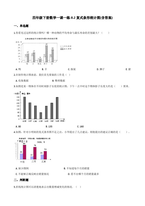 四年级下册数学一课一练-8.2复式条形统计图 人教新版(含答案)