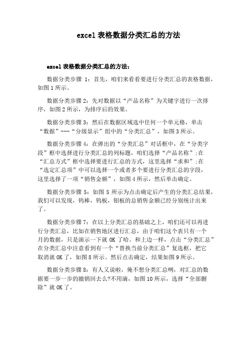 excel表格数据分类汇总的方法