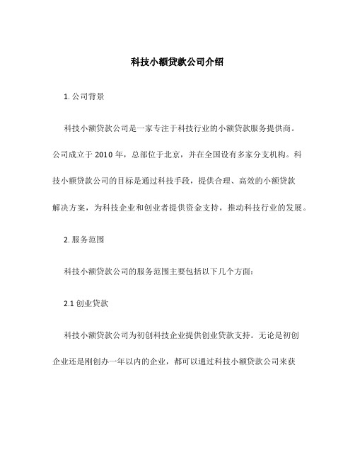 科技小额贷款公司介绍