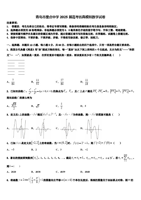 青岛市重点中学2025届高考仿真模拟数学试卷含解析