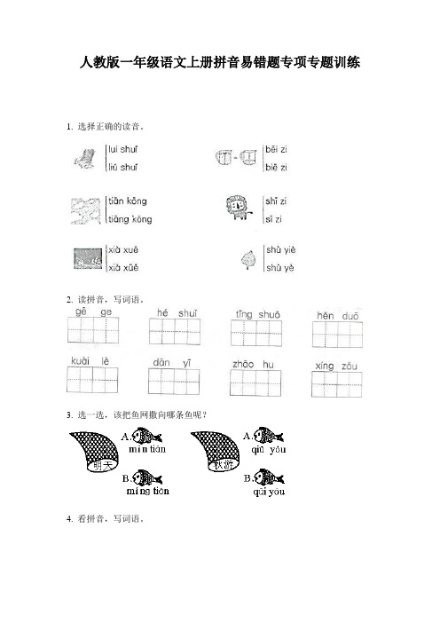 人教版一年级语文上册拼音易错题专项专题训练