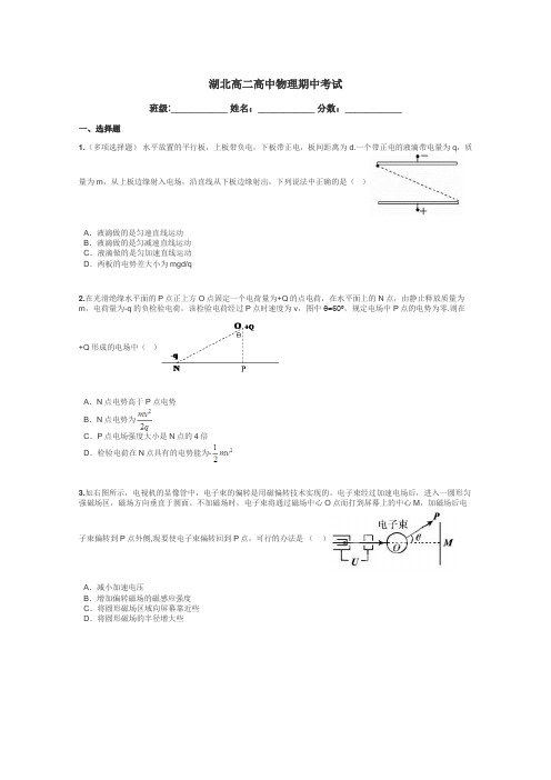 湖北高二高中物理期中考试带答案解析
