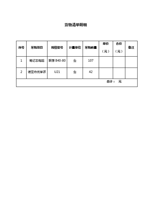 货物清单明细