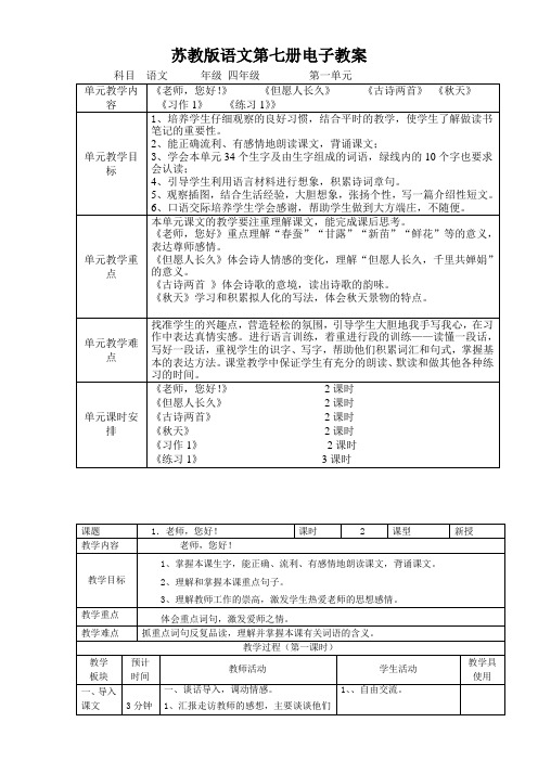 苏教版语文第七册单元电子教案