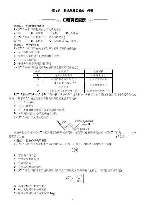 人教版中考化学 第9讲 构成物质的微粒 元素中考题和分层次练习 附答案