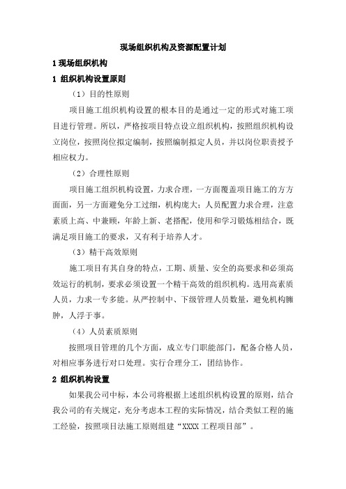 现场组织机构及资源配置计划