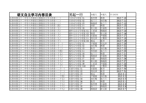 8下语文暑假作业目录