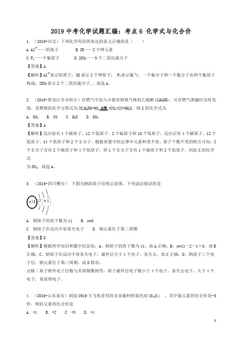 2019中考化学试题汇编考点6化学式与化合价含解析.doc