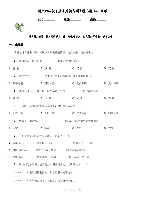 语文六年级下册小升初专项训练专题04：词形