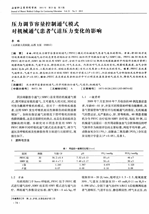 压力调节容量控制通气模式对机械通气患者气道压力变化的影响