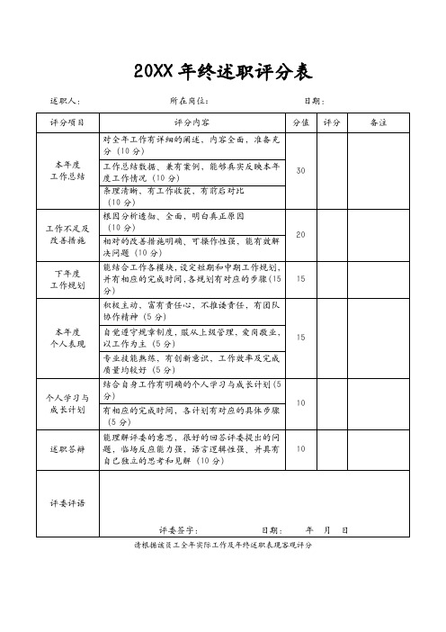 年终述职评分表