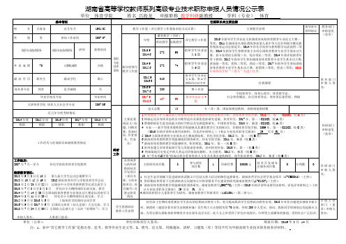 湖南省高等学校教师系列高级专业技术职称申报人员情况公示表